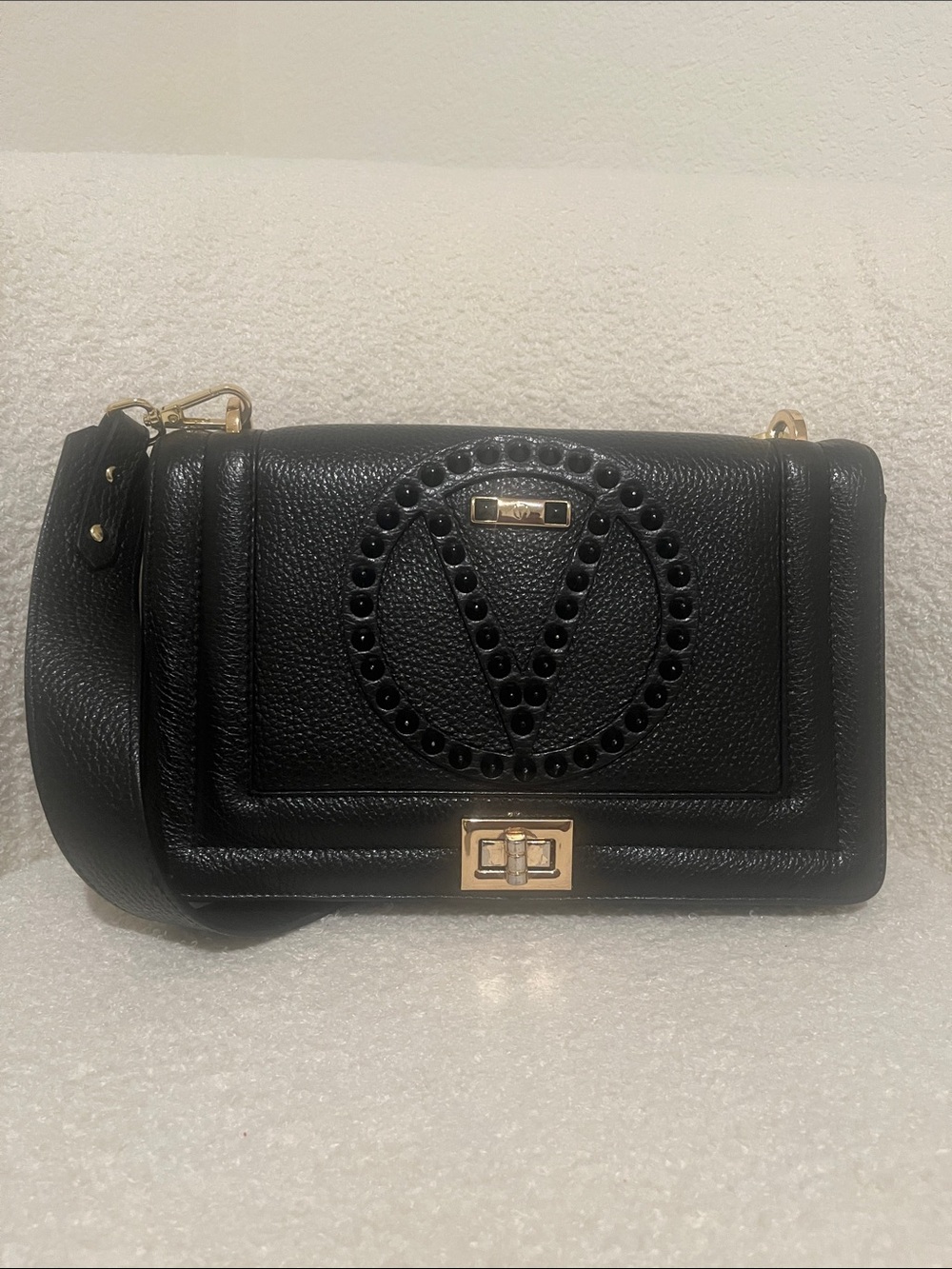 Valentino Black Leather Stud-Accent Shoulder Bag